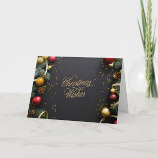 Red Gold Christmas Wishes Customizable Inside Text Holiday Card
