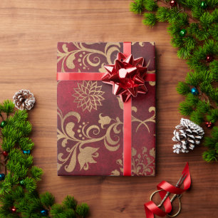 Red Gold Christmas Xmas Holiday Wrapping Paper