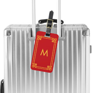 Red gold classic art deco luggage tag