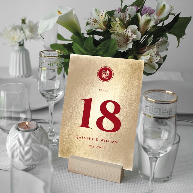 Red Gold Classic Circle Double Xi Chinese Wedding Table Number (Creator Uploaded)