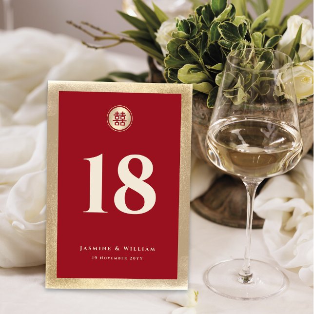 Red Gold Classic Circle Double Xi Chinese Wedding Table Number (Creator Uploaded)
