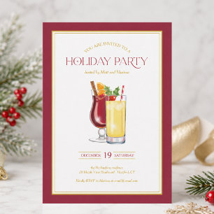 Red Gold Cocktail Christmas Holiday Party Invitation