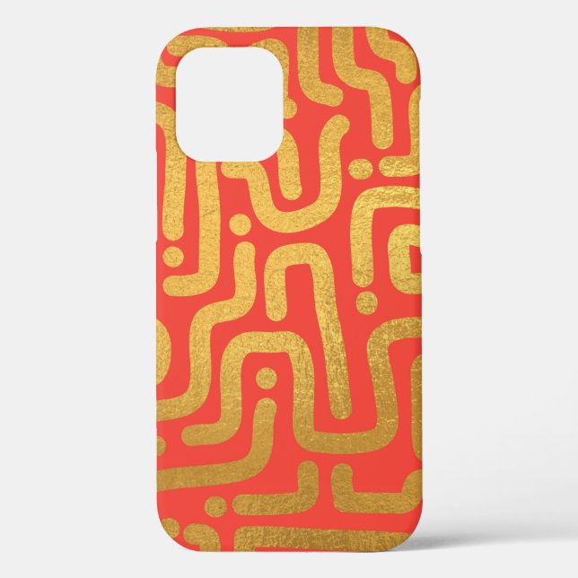 Red Gold coloured abstract lines pattern Case-Mate iPhone Case (Back)