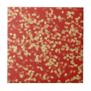 Red Gold Confetti Abstract Ceramic Tile