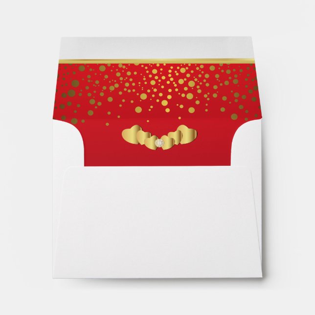 Red Gold Confetti & Diamond Hearts Envelopes (Back (Bottom))