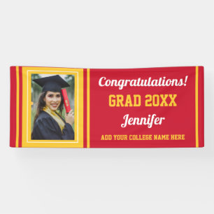 Red Gold Congrats Grad Custom Photo Graduation Banner