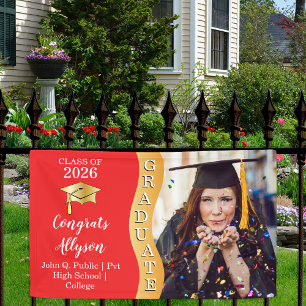 Red   Gold Congrats Graduate Wave Photo Banner