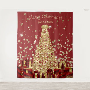 Red Gold Corporate Christmas Party Backdrop Tapestry