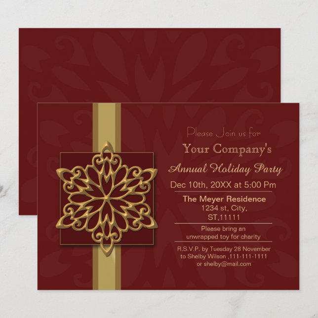 red Gold Corporate holiday party invitation (Front/Back)