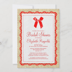 Red Gold Country Burlap Bridal Shower Invitations