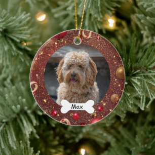 Red Gold Custom Pet Puppy Dog Photo Ceramic Ornament