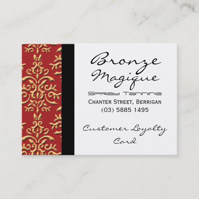 Red Gold Damask Business Customer Loyalty Cards (Front)