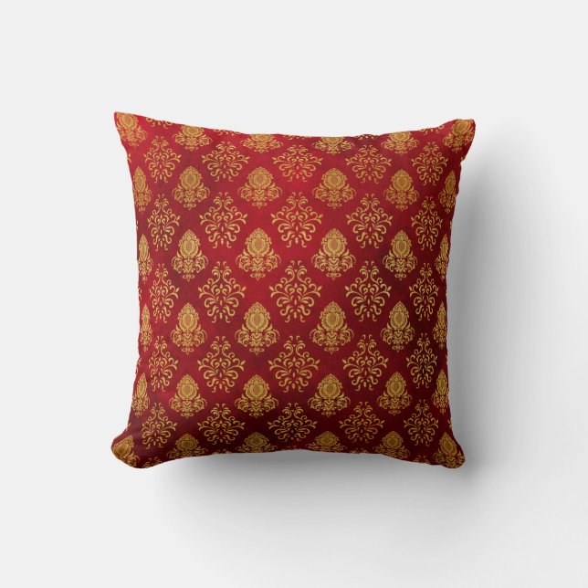 Red & Gold Damask Cushion (Front)