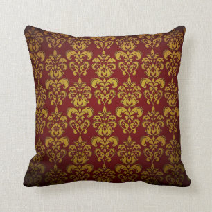 Red & Gold Damask Look Cushion