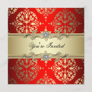 Red Gold Damask Party Invitation