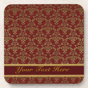 Red & Gold Damask Pattern Coaster