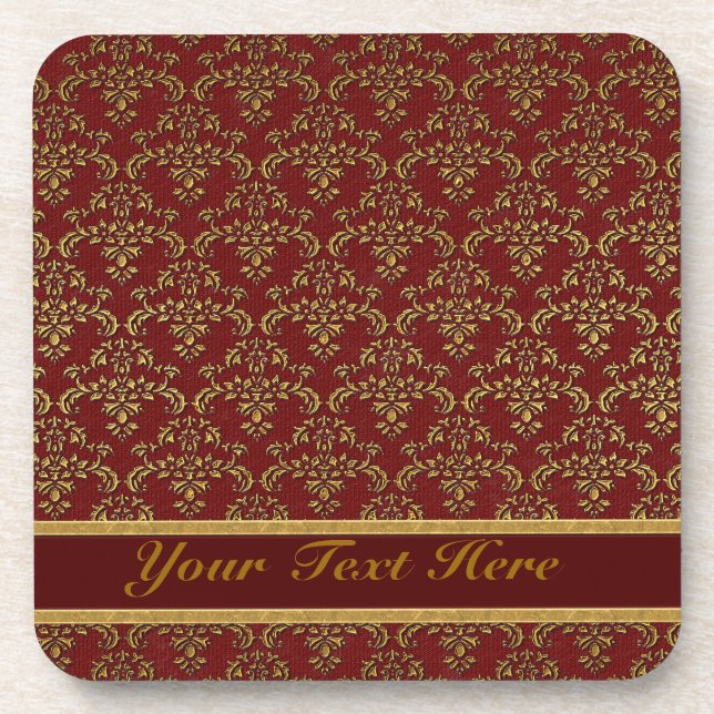 Red & Gold Damask Pattern Coaster (Front)