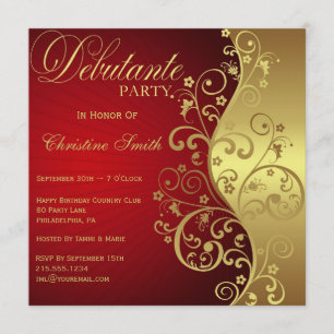 Red &  Gold Debutante Party Invitation