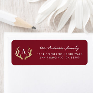Red & Gold Deer Antlers Christmas Return Address Label