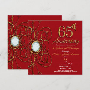 Red & Gold Diamond 65 65th Anniversary Invitation