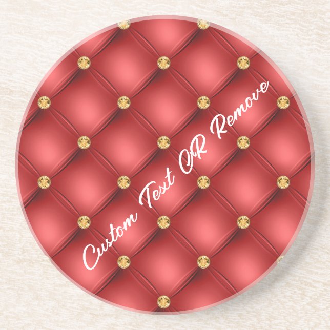 Red Gold Diamond Tufted Coaster with Custom Text (Front)