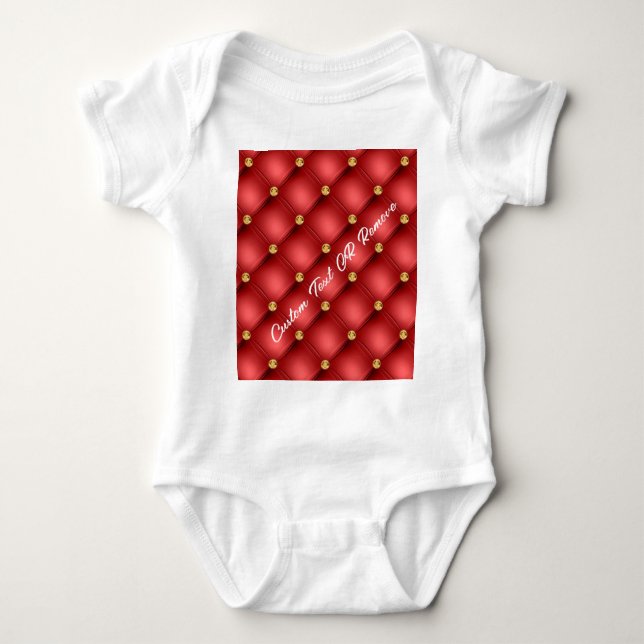 Red Gold Diamond Tufted Custom Text Baby Bodysuit (Front)