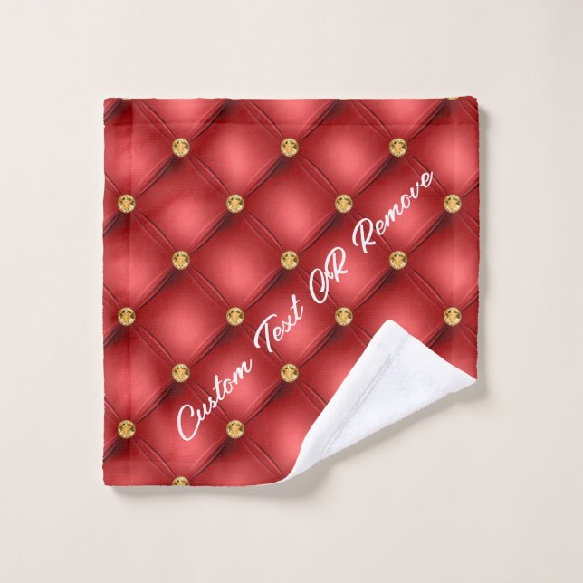 Red Gold Diamond Tufted Custom Text Bath Towels (Wash Cloth)