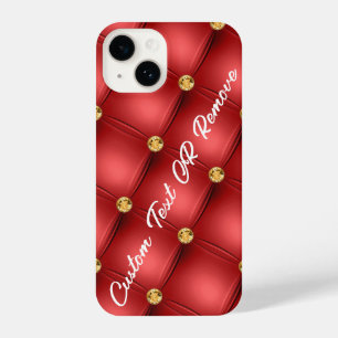 Red Gold Diamond Tufted Custom Text iPhone Case