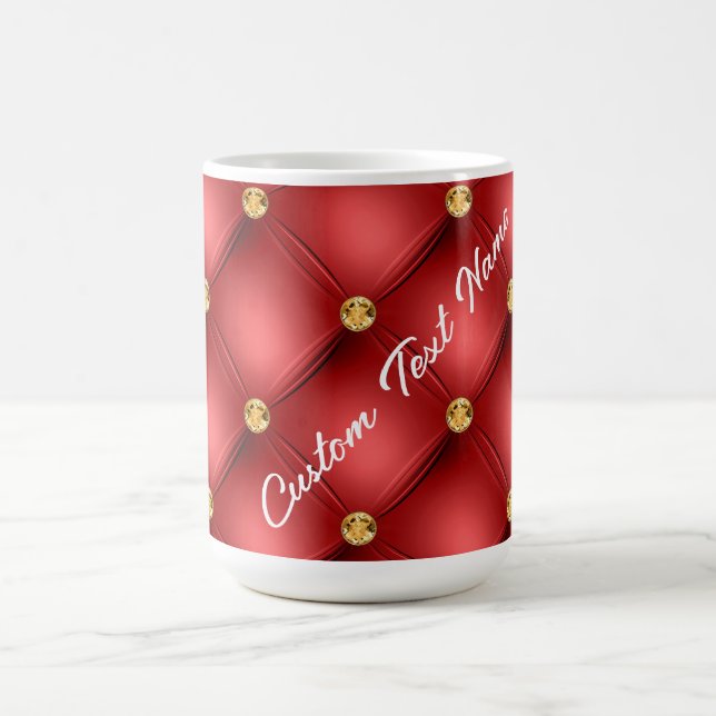 Red Gold Diamond Tufted Custom Text Name Mug (Center)