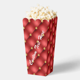 Red Gold Diamond Tufted Custom Text Popcorn Box