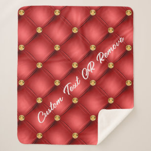 Red Gold Diamond Tufted Custom Text Sherpa Blanket