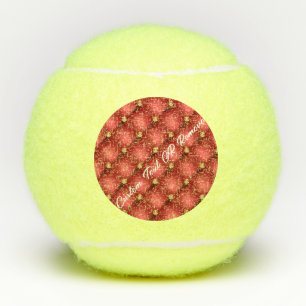 Red Gold Diamond Tufted Custom Text Tennis Balls