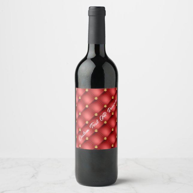 Red Gold Diamond Tufted Custom Text Wine Label (Front)