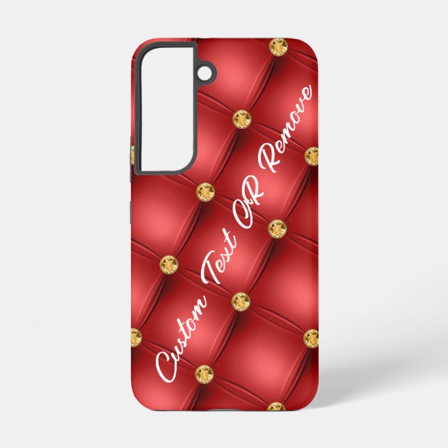 Red Gold Diamond Tufted Custom Text Your Name Samsung Galaxy S22 Case (Back)