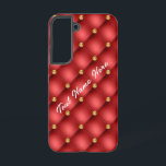 Red Gold Diamond Tufted Custom Text Your Name Samsung Galaxy Case<br><div class="desc">Samsung Galaxy Cases or iPhone Cases with Golden Diamond Tufted Leather Custom Text Name Red Gold Personalised Gift - Choose / Add Your Favourite Text - Name OR Remove text - Make Your Special Gift - Resize and move or remove and add text / elements with Customisation tool. Choose your...</div>