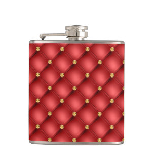 Red Gold Diamond Tufted Flask