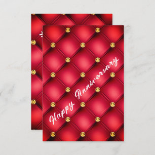 Red Gold Diamond Tufted Happy Anniversary Card