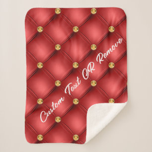 Red Gold Diamond Tufted Sherpa Blanket Custom Text