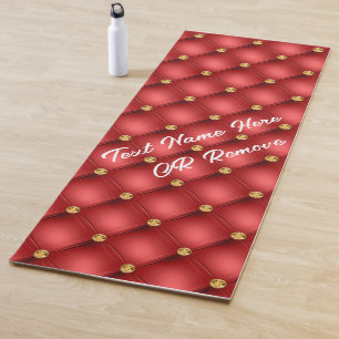 Red Gold Diamond Tufted Yoga Mat with Custom Text