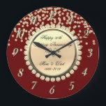 Red Gold Diamonds 25th Wedding Anniversary Large Clock<br><div class="desc">Elegant gold diamonds wedding anniversary clock.</div>