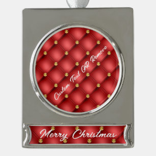 Red Gold Diamonds Custom Text Christmas Ornament