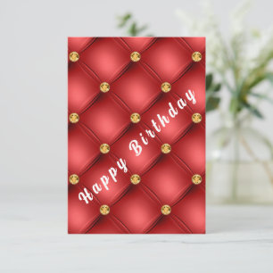 Red Gold Diamonds Tufted Birthday Cards