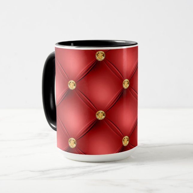 Red Gold Diamonds Tufted Coffee Mug (Front Left)