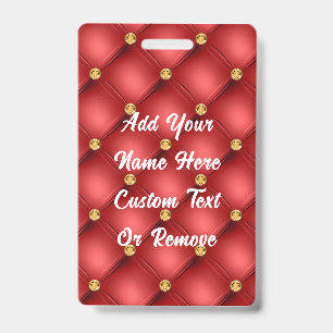 Red Gold Diamonds Tufted Custom Name Badge ID Badge