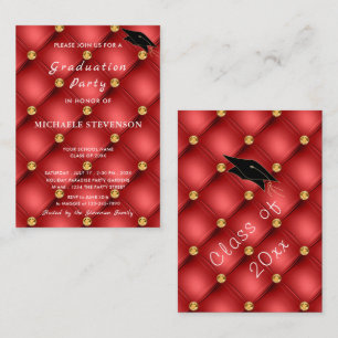 Red Gold Diamonds Tufted Graduation Invitation