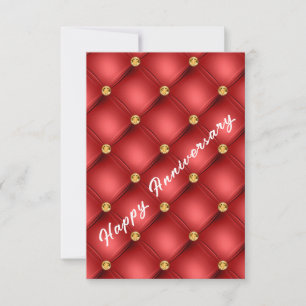 Red Gold Diamonds Tufted Wedding Anniversary Card