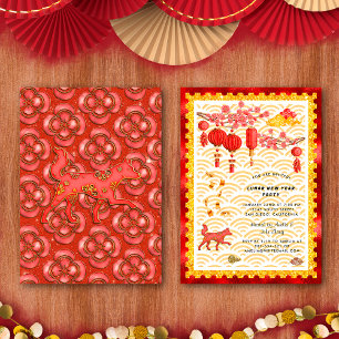 Red Gold Dog Zodiac Chinese New Year Party Invitation