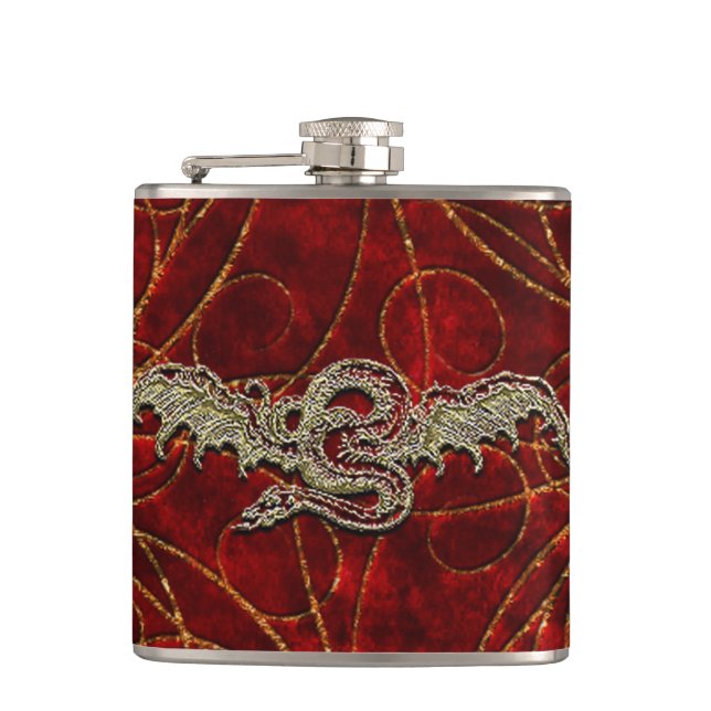 Red Gold Dragon Hip Flask (Front)