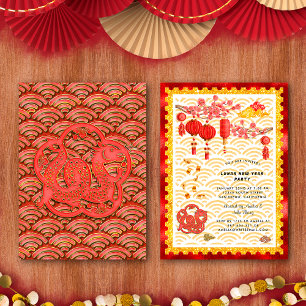 Red Gold Dragon Zodiac Chinese New Year Party Invitation