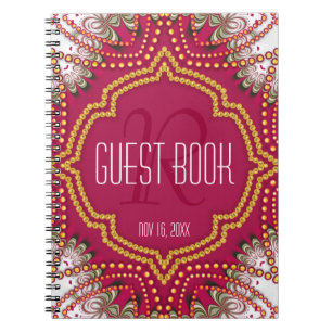 Red Gold Eastern Bohemian Monogram Guest Book